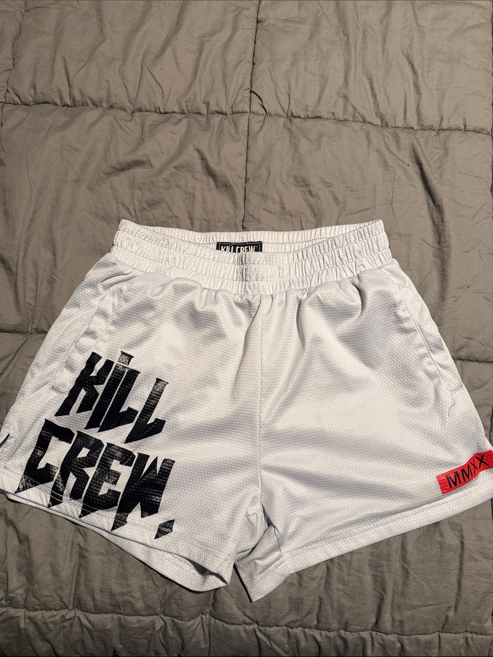 Kill Crew White Athletic Mesh Shorts with Black Logo